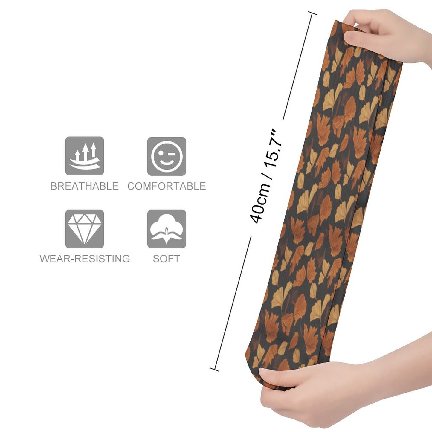 Chaussettes montantes feuilles d’automne – respirantes, anti-glisse & confort mollets – impression all-over | Big Smiles