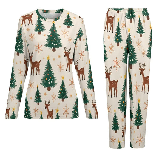 Pyjama de Noël femme 2 pièces | XS–6XL | Doux, stretch, poches | Rennes & sapins | Big Smiles