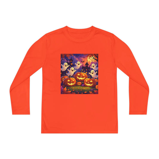 T-shirt pour les jeunes Halloween manches longues performance, fantômes & citrouilles