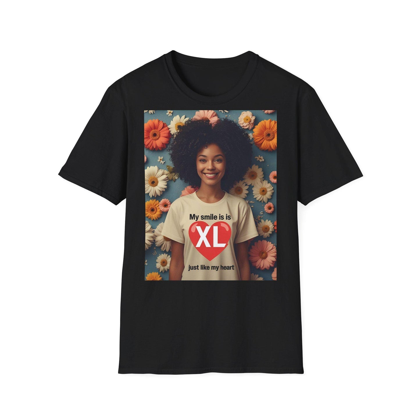 Camiseta unisex de estilo suave "Mi sonrisa es XL" - Tallas grandes S-5XL | Algodón suave, mensaje de corazón, regalo de cumpleaños