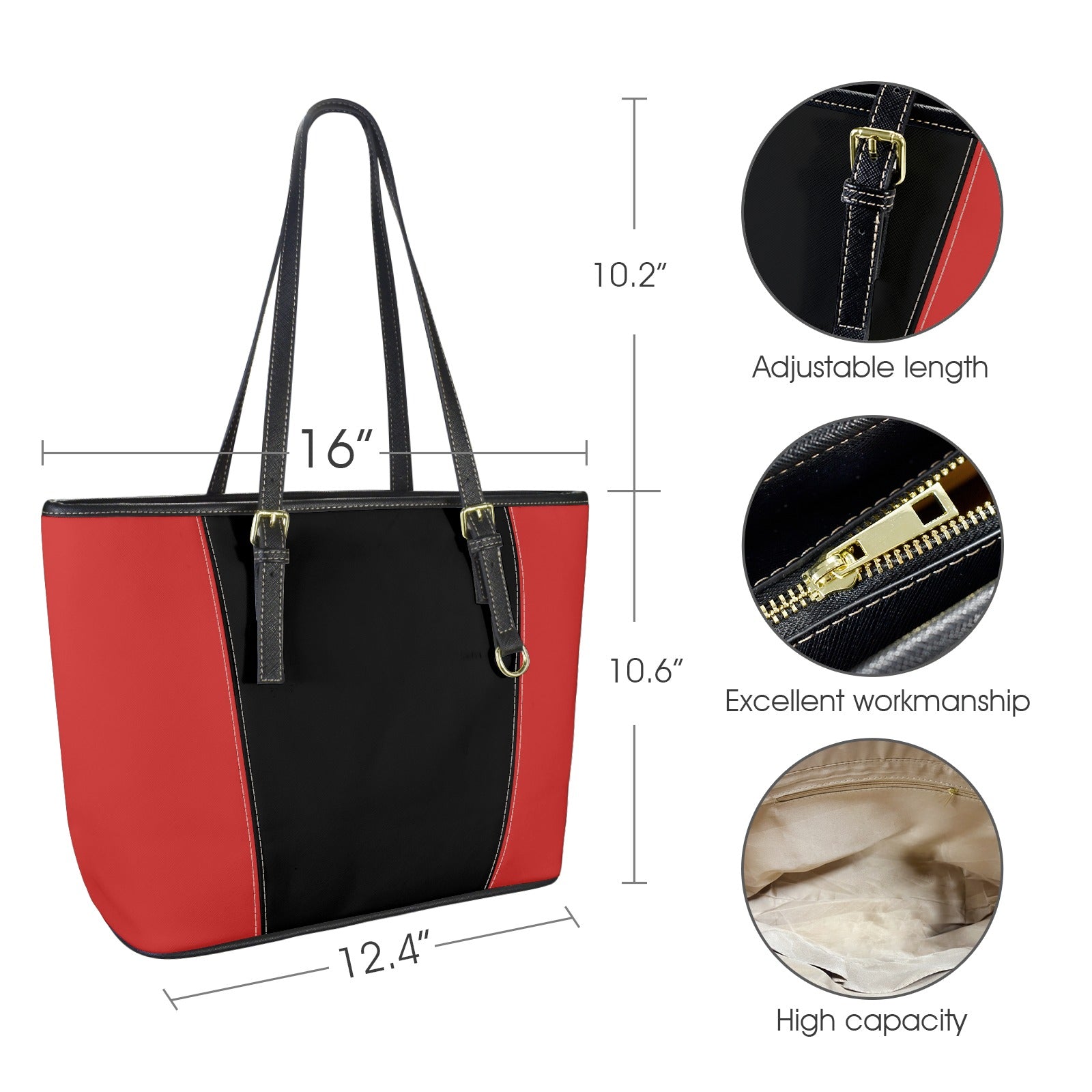 Sac cabas en cuir vegan rouge et noir – Élégance contrastée et style urbain - Big Smiles All Sizes