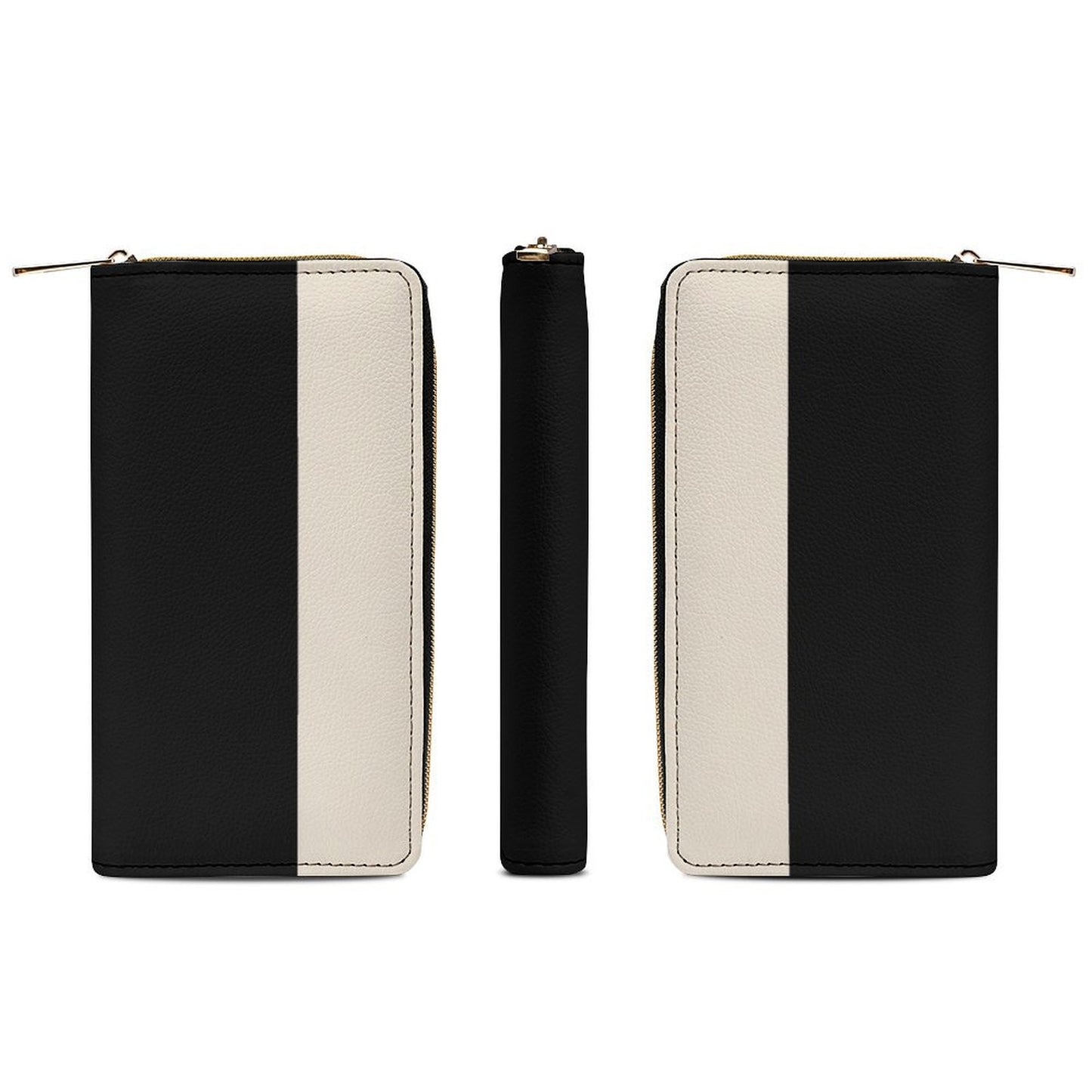 Portefeuille noir et beige en cuir vegan haut de gamme – Élégance intemporelle et grande capacité - Big Smiles All Sizes