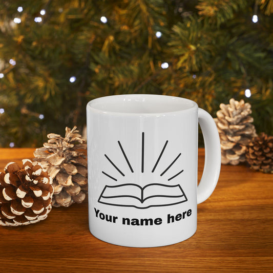 Mug chrétien personnalisable – Bible rayonnante, céramique brillante 11oz/15oz, micro-ondes & lave-vaisselle
