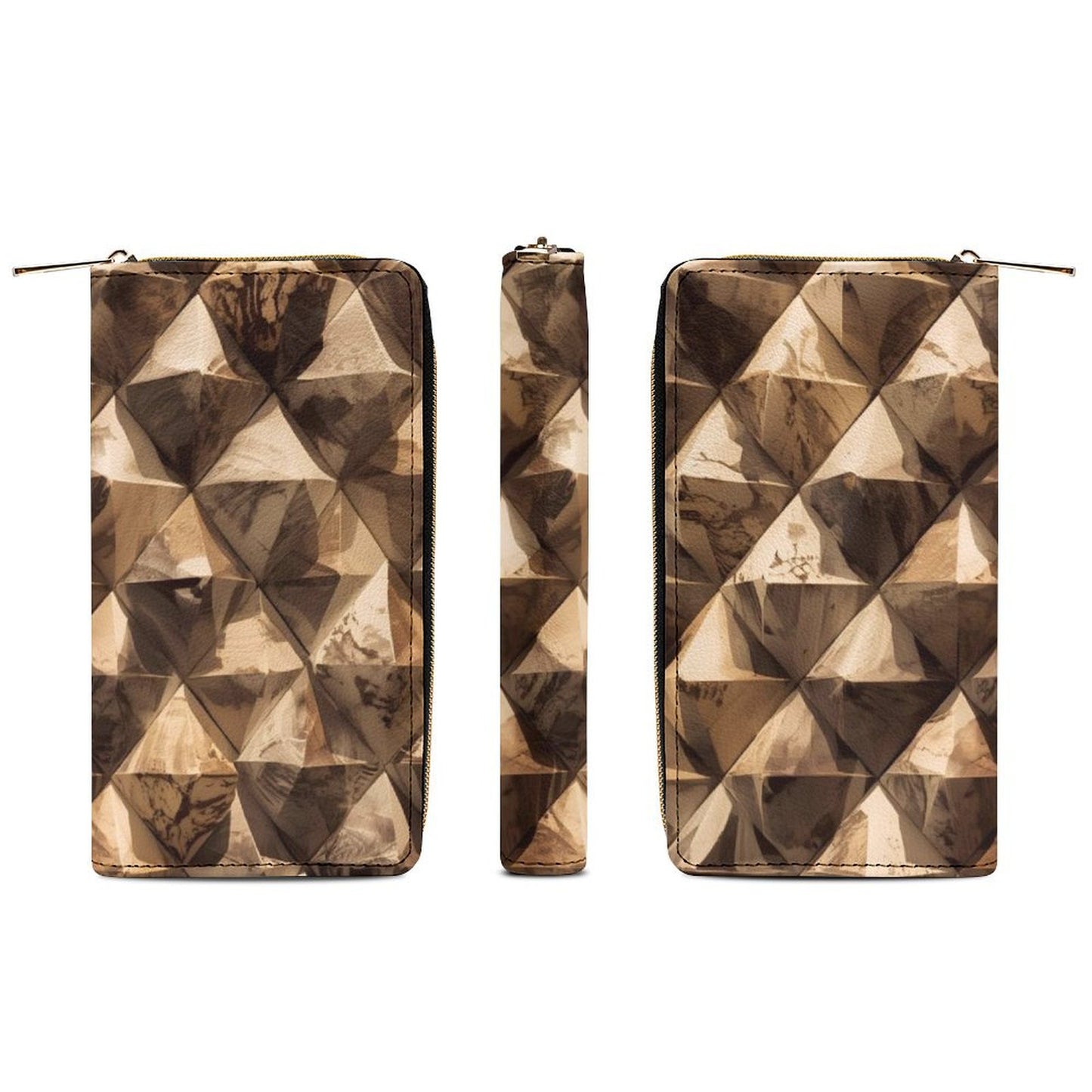 Portefeuille marron géométrique en cuir vegan haut de gamme – Style moderne et grande capacité - Big Smiles All Sizes