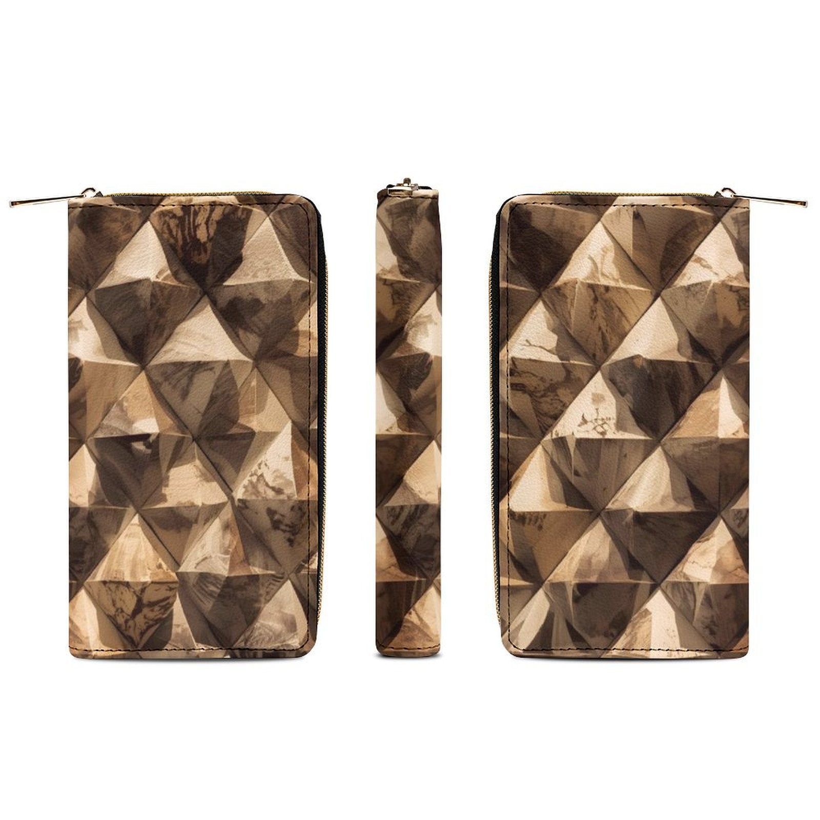 Portefeuille marron géométrique en cuir vegan haut de gamme – Style moderne et grande capacité - Big Smiles All Sizes