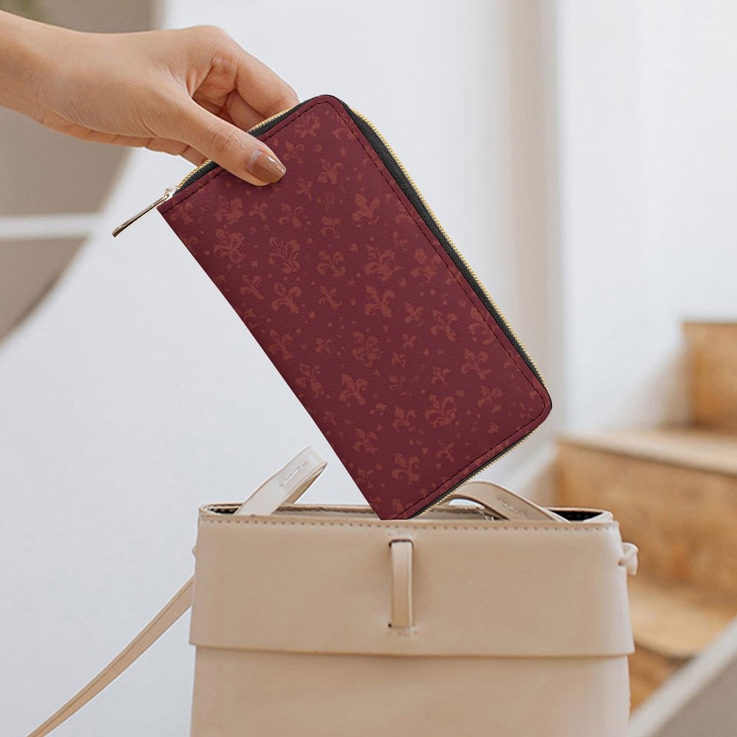 Portefeuille élégant en cuir vegan haut de gamme, grande capacité, motif fleur de lys – Cadeau parfait - Big Smiles All Sizes