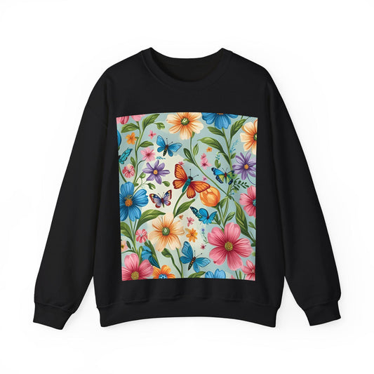 Tailles S-5XL Sweat unisexe fleurs et papillons | Col rond classique | Style printanier | Intérieur doux |
