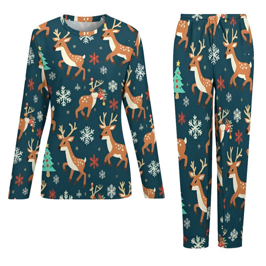 Pyjama de Noël rennes 2 pièces femme | XS–6XL | Doux, stretch, poches | Big Smiles