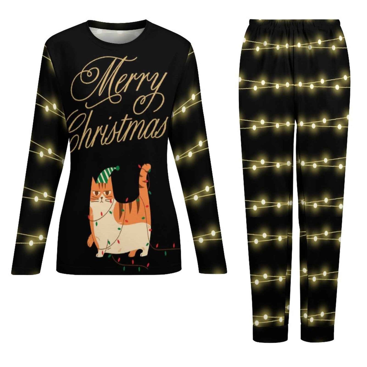 Pyjama de Noël « Chat & Guirlandes » – Ensemble 2 pièces XS à 6XL | Big Smiles
