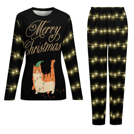 Pyjama de Noël « Chat & Guirlandes » – Ensemble 2 pièces XS à 6XL | Big Smiles