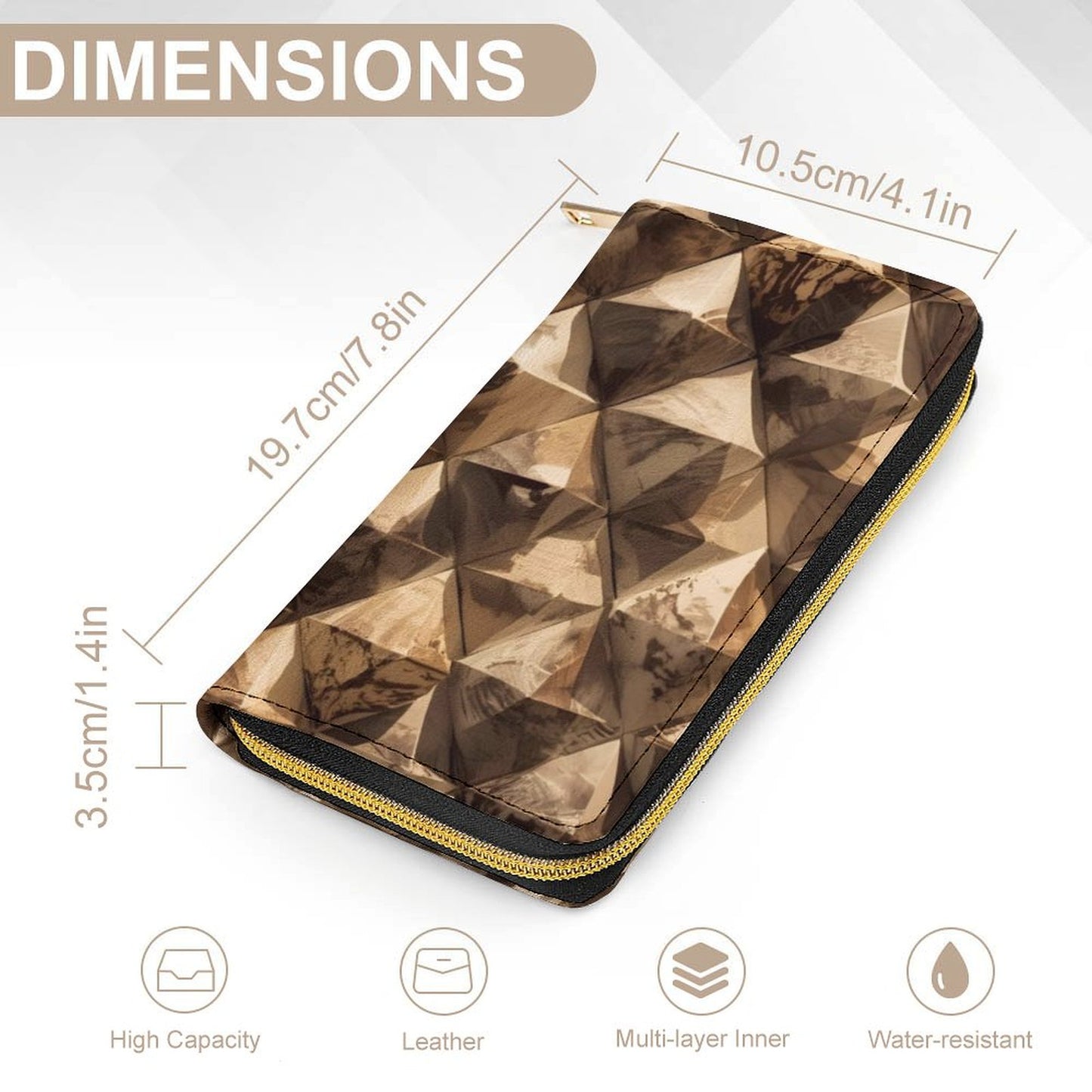 Portefeuille marron géométrique en cuir vegan haut de gamme – Style moderne et grande capacité - Big Smiles All Sizes