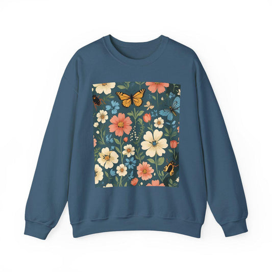 Tailles S - 5XL Sweat unisexe col rond fleurs et papillons | Intérieur doux | Style printanier vintage |