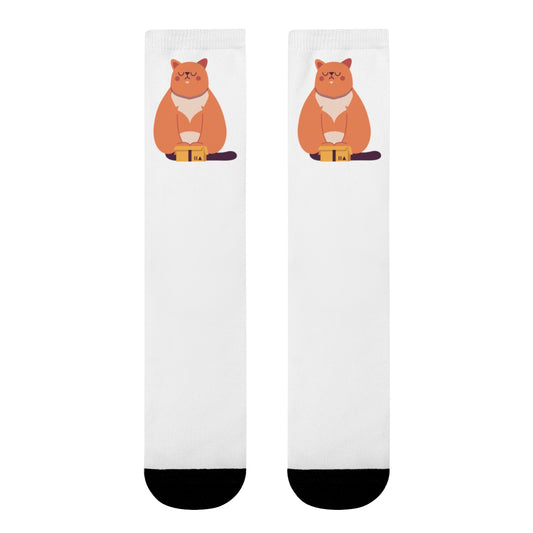 Chaussettes « Chonk Cat » – crew imprimées, chat mignon minimal, cadeau cosy