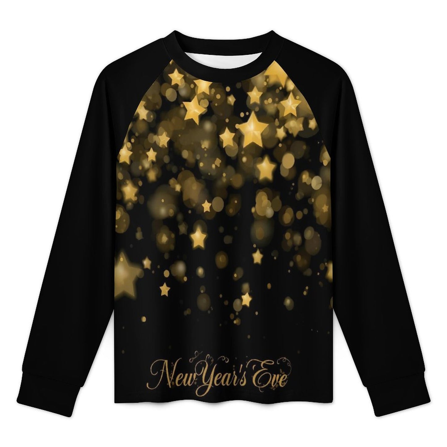 T-shirt raglan femme manches longues noir & étoiles dorées – spécial fêtes (S à 6XL) - Big Smiles All Sizes