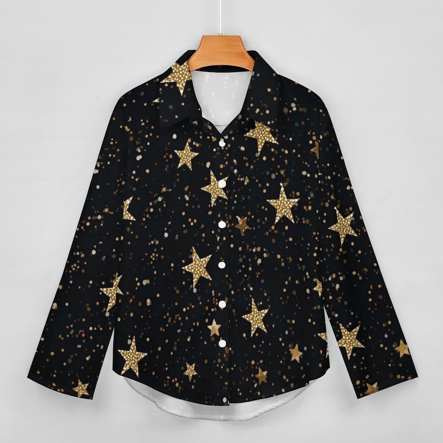 Chemise à ourlet asymétrique étoilée – manches longues, noir doré (S à 8XL) - Big Smiles All Sizes