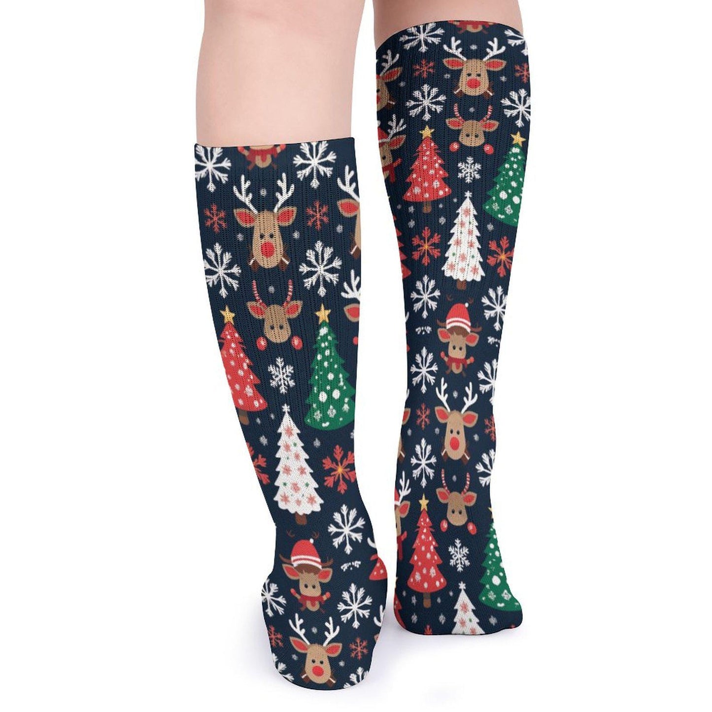 Chaussettes montantes Noël | Rennes, flocons et sapins | Respirantes, douces & stretch | Mode inclusive Big Smiles