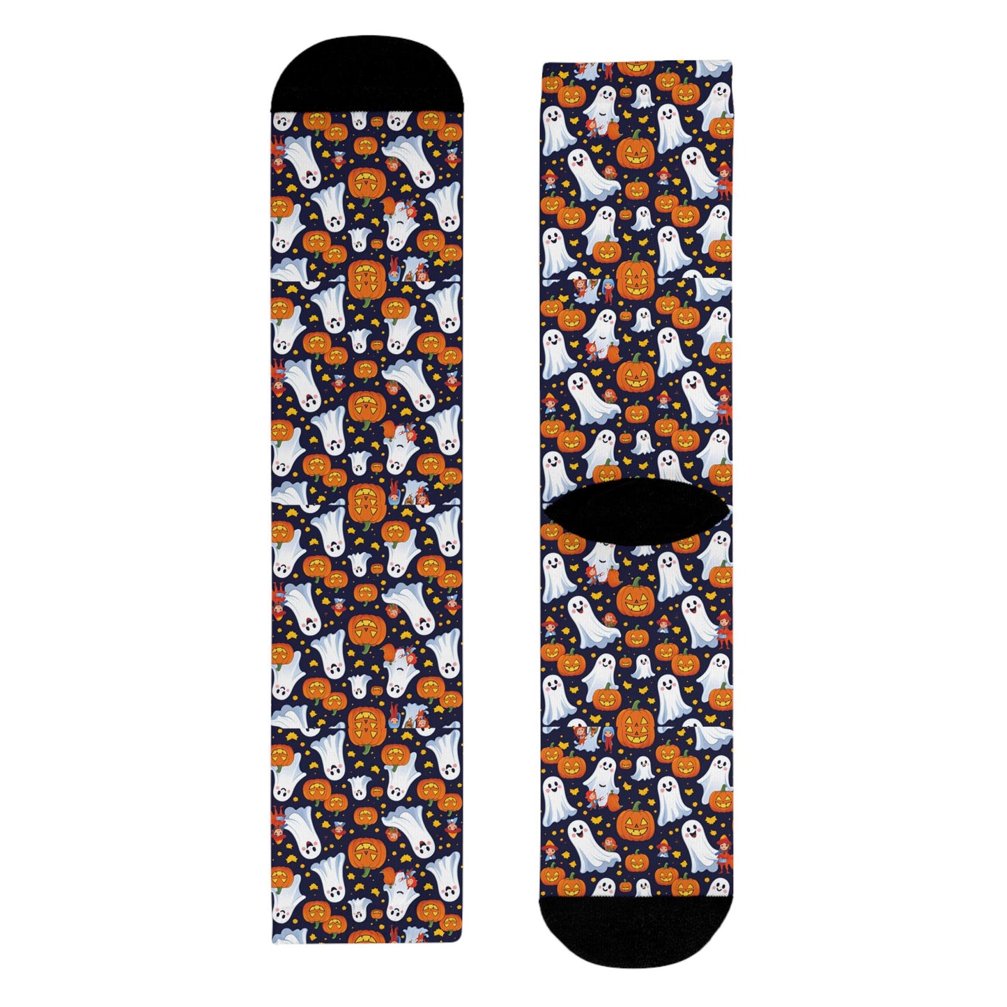 Chaussettes « Spooky Ghosts » – crew sublimées Halloween, motif fantômes & citrouilles, confort cosy