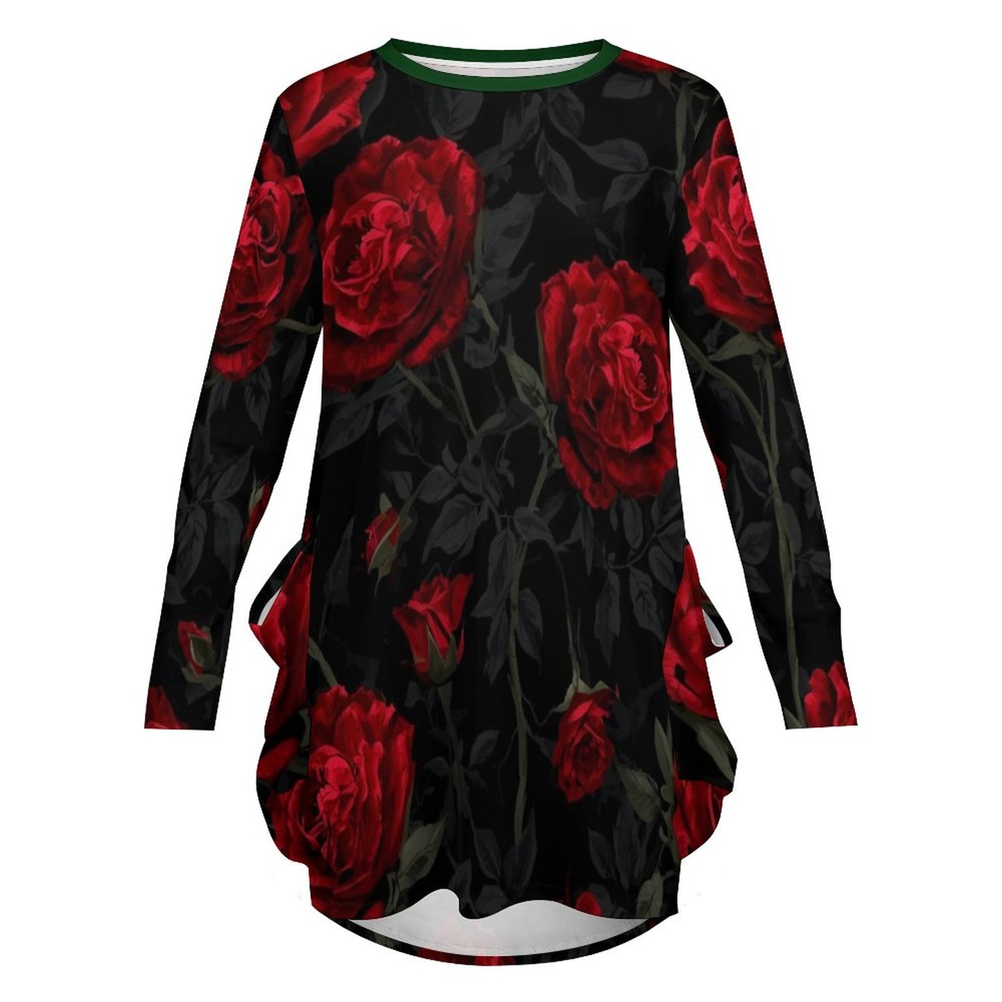 Robe ample à poches roses rouges – manches longues, S-5XL - Big Smiles All Sizes
