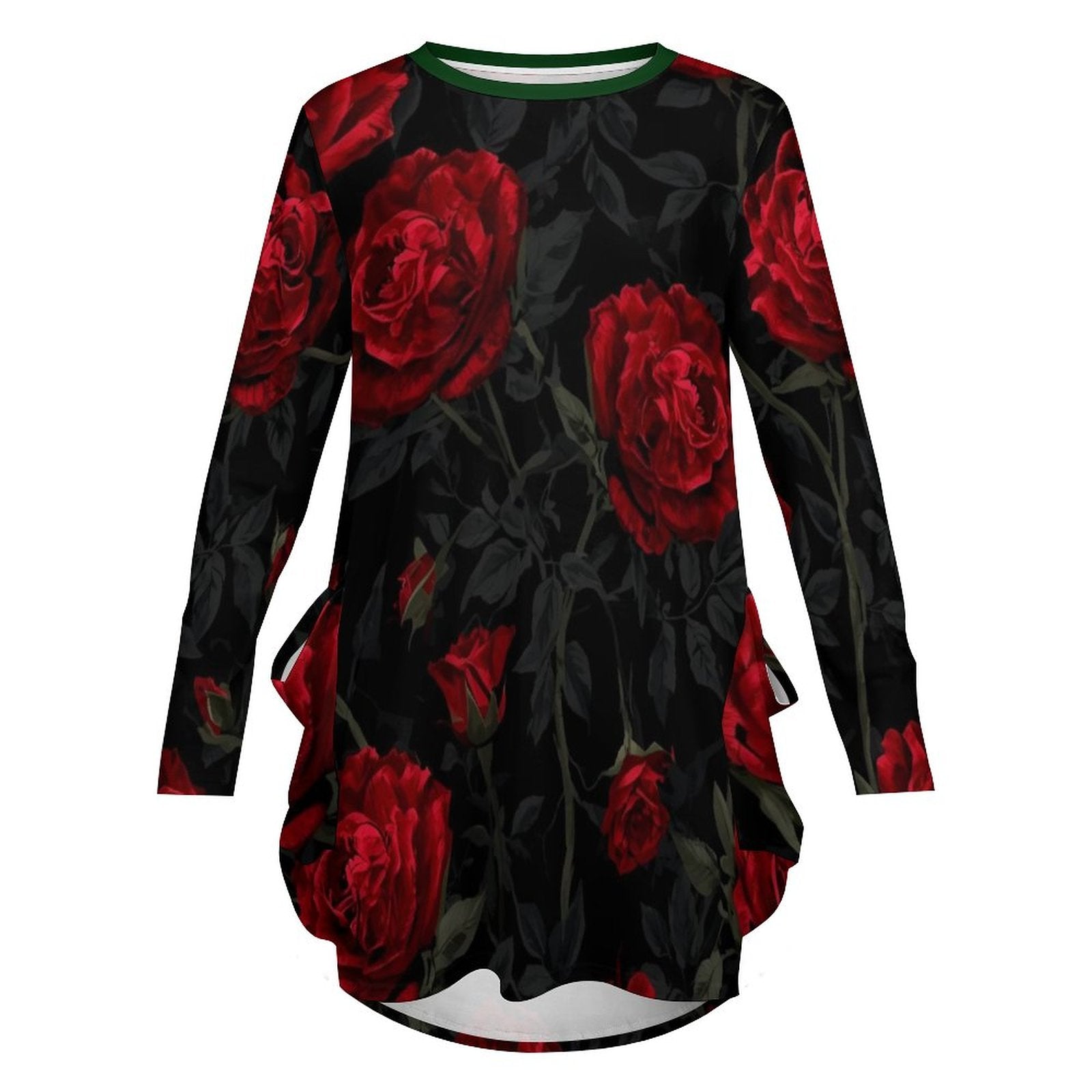 Robe ample à poches roses rouges – manches longues, S-5XL - Big Smiles All Sizes
