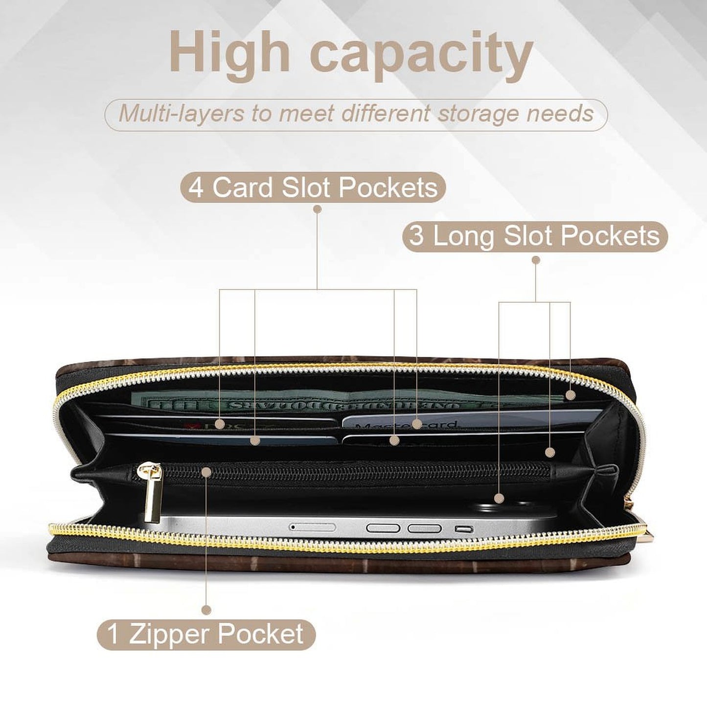 Portefeuille marron effet croco en cuir vegan haut de gamme – Élégance intemporelle et fonctionnalité - Big Smiles All Sizes