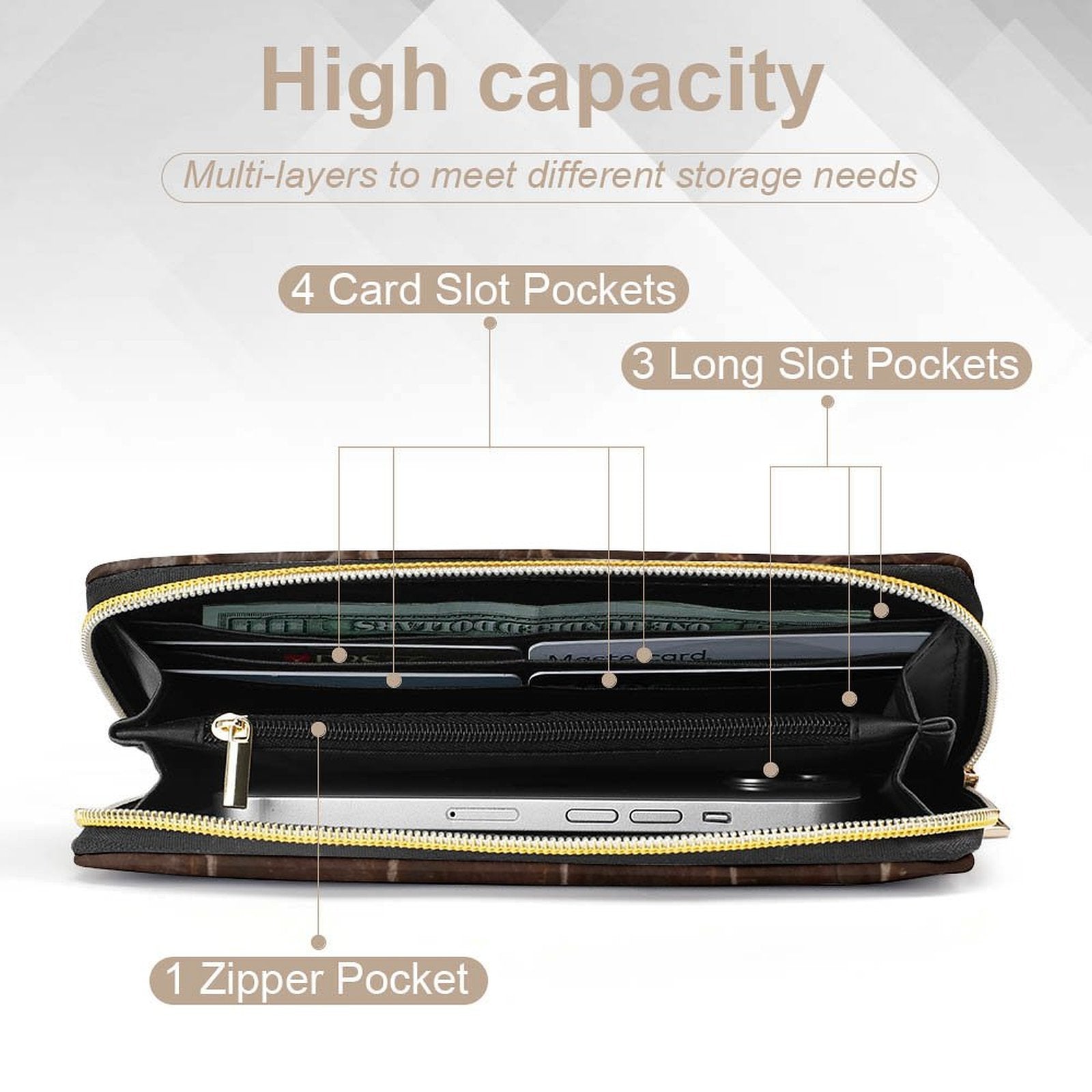 Portefeuille marron effet croco en cuir vegan haut de gamme – Élégance intemporelle et fonctionnalité - Big Smiles All Sizes