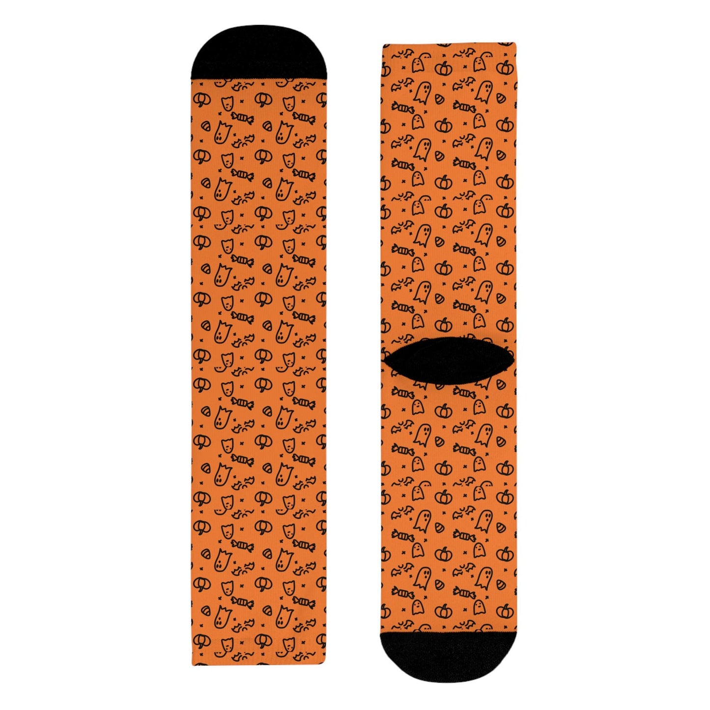 Chaussettes « Halloween » – fantômes & citrouilles, crew sublimées orange, cadeau festif automne