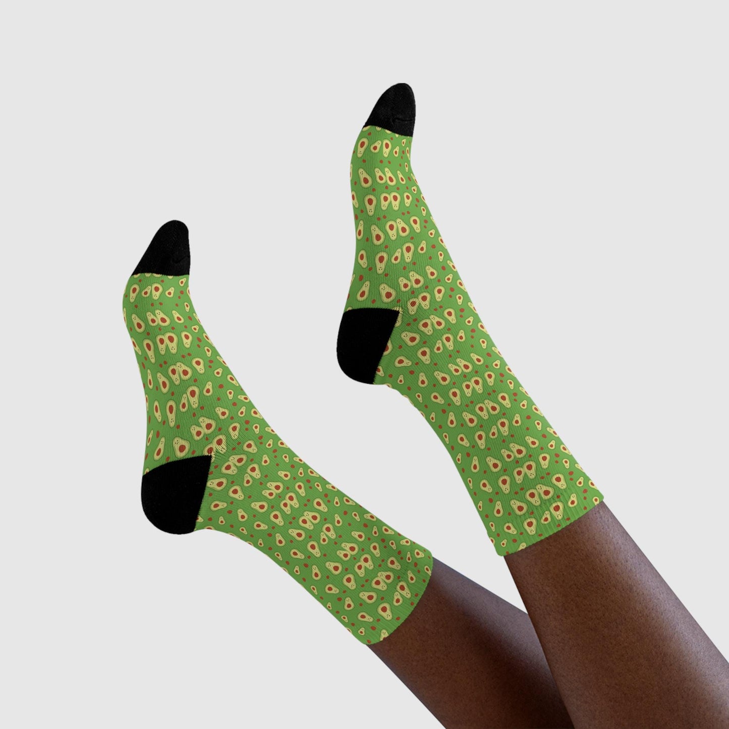 Chaussettes « Avocado Pattern » – crew sublimées, motif avocat fun, cadeau foodie