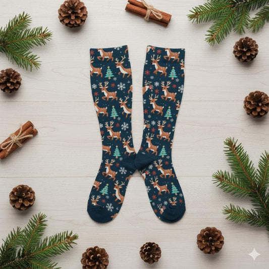 Chaussettes hautes de Noël rennes – unisexes, 40 cm, respirantes, maintien doux | Big Smiles inclusif