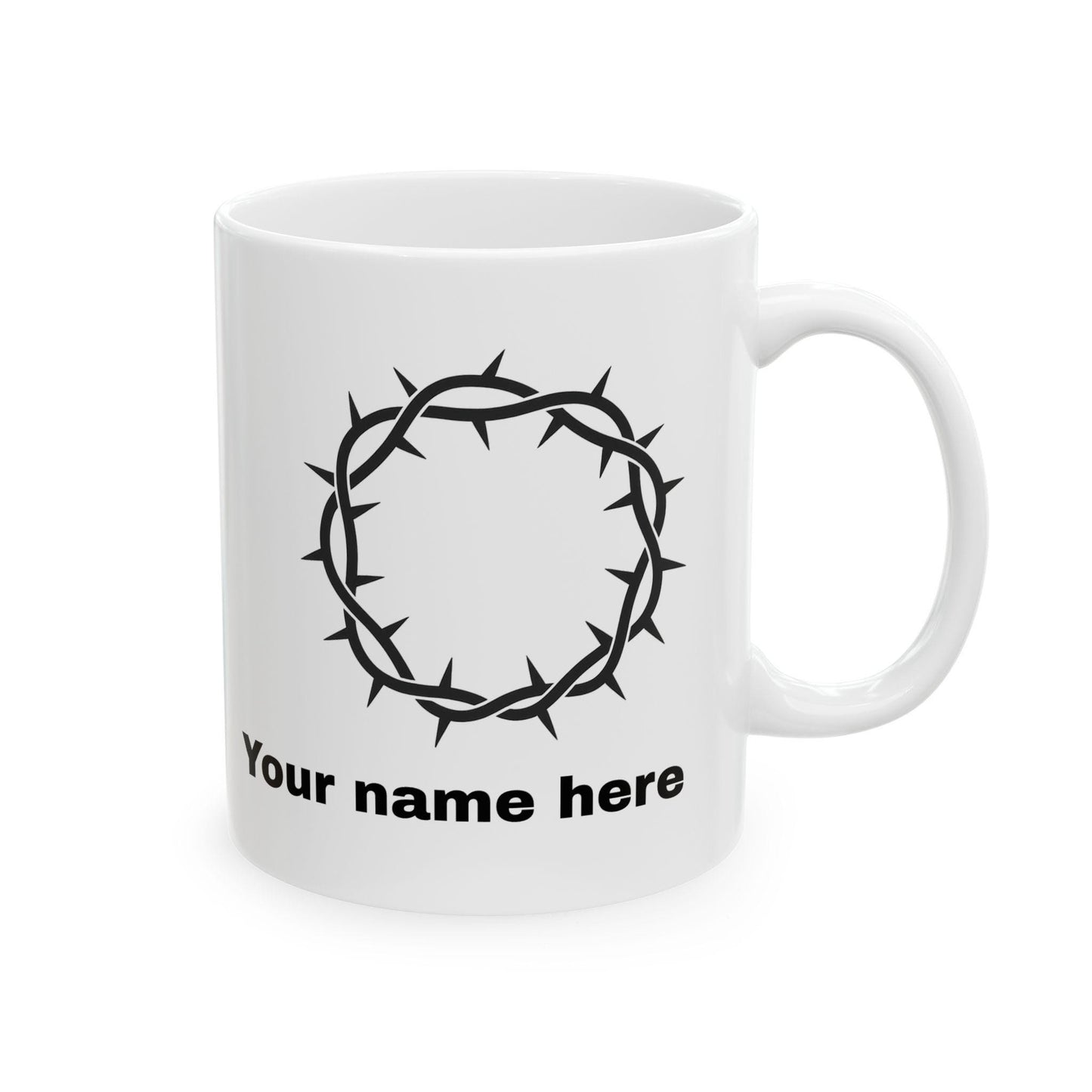 Mug chrétien personnalisable – Couronne d’Épines, céramique brillante 11oz/15oz, micro-ondes & lave-vaisselle