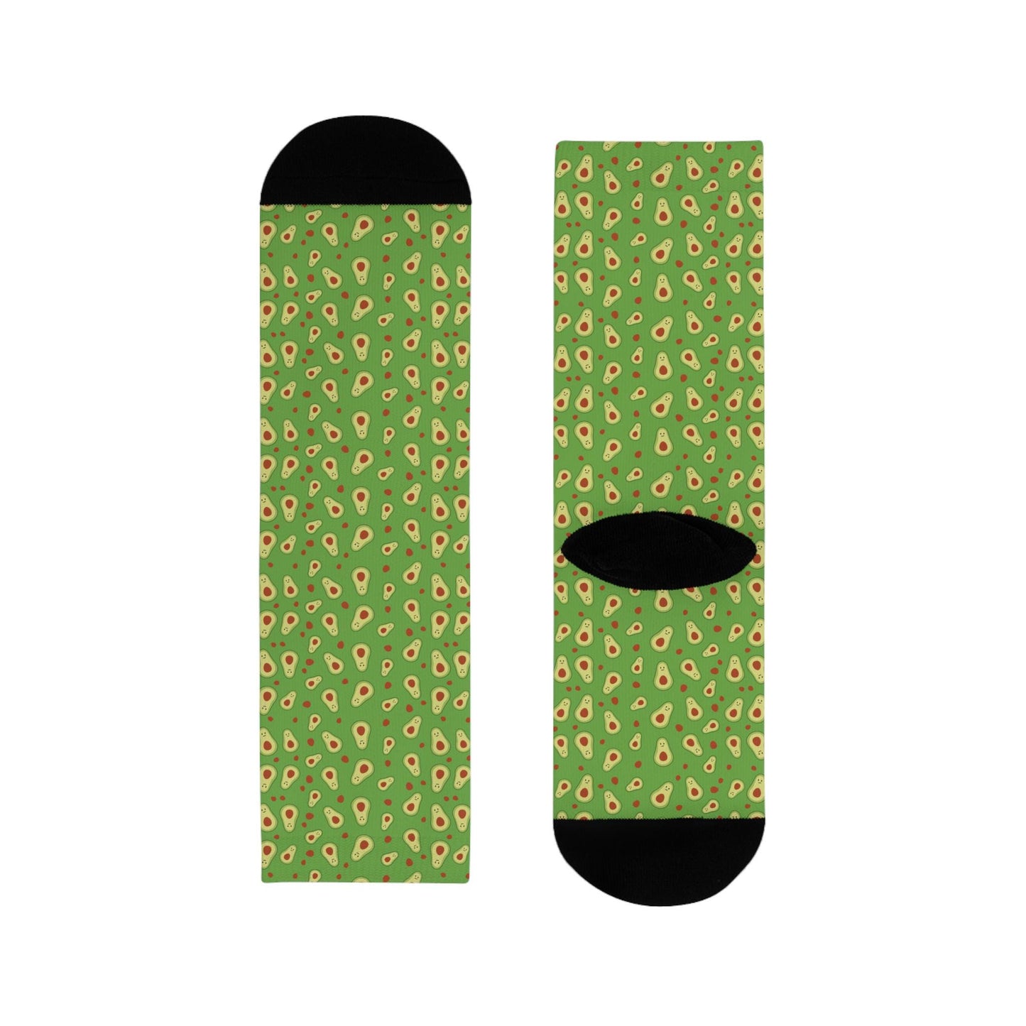 Chaussettes « Avocado Pattern » – crew sublimées, motif avocat fun, cadeau foodie