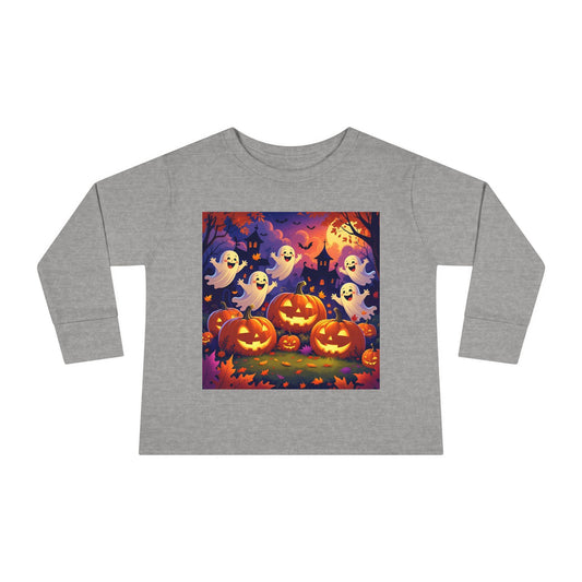 T-shirt enfant Halloween manches longues, fantômes & citrouilles, tissu doux