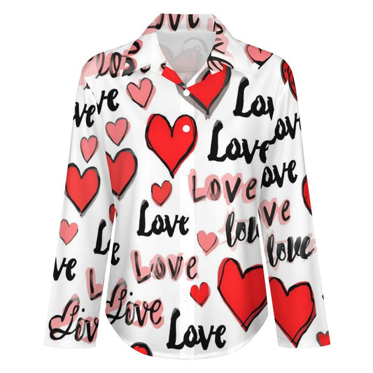 Chemise à ourlet asymétrique – imprimé cœurs “Love” rose & rouge | Big Smiles