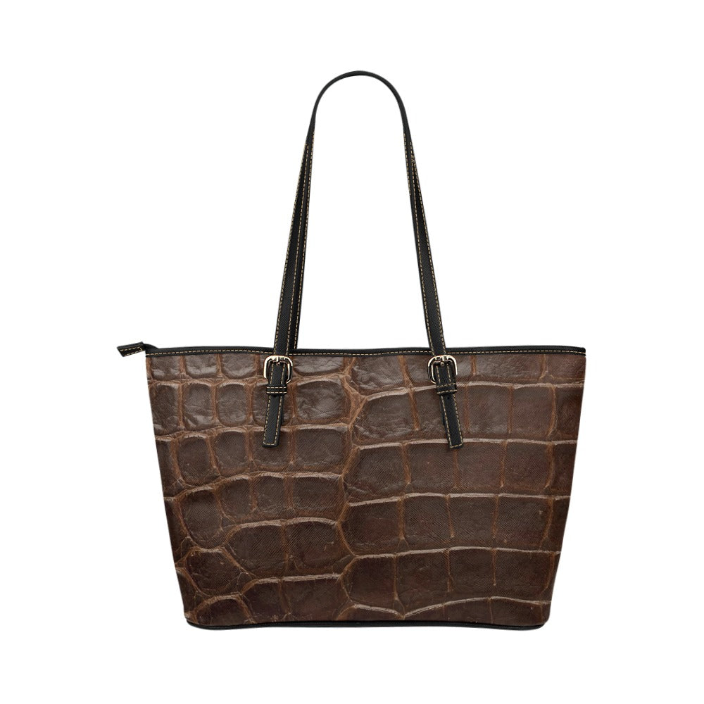 Sac cabas en cuir vegan marron – Finition croco élégante et intemporelle - Big Smiles All Sizes