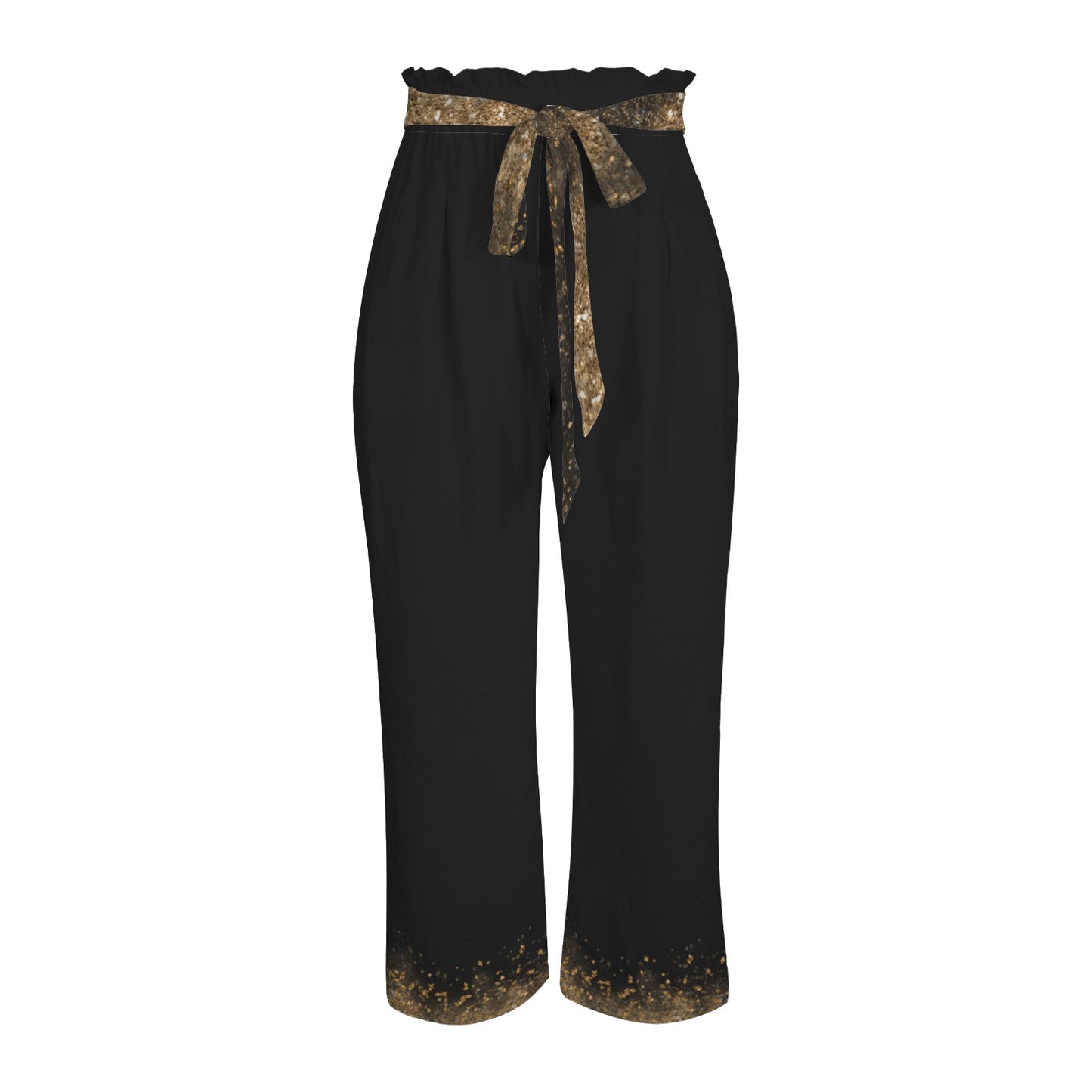 Pantalon large noir à taille élastique à nouer, détails dorés & poches – S à 5XL - Big Smiles All Sizes