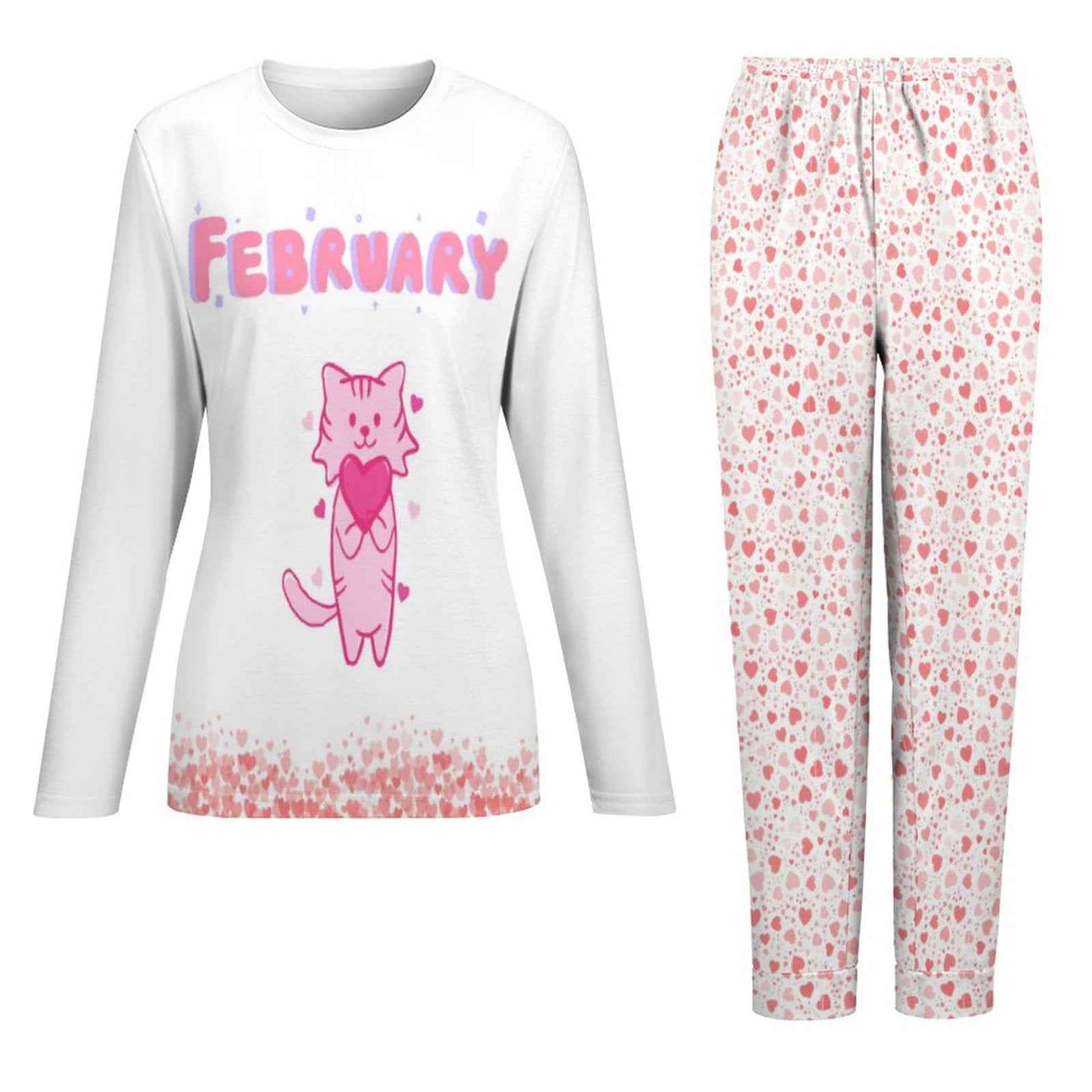 Pyjama « February Cat & Hearts » – Ensemble 2 pièces XS à 6XL | Big Smiles