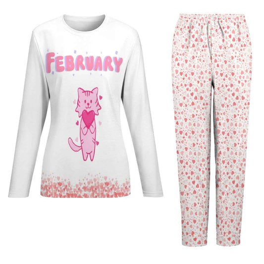 Pyjama « February Cat & Hearts » – Ensemble 2 pièces XS à 6XL | Big Smiles