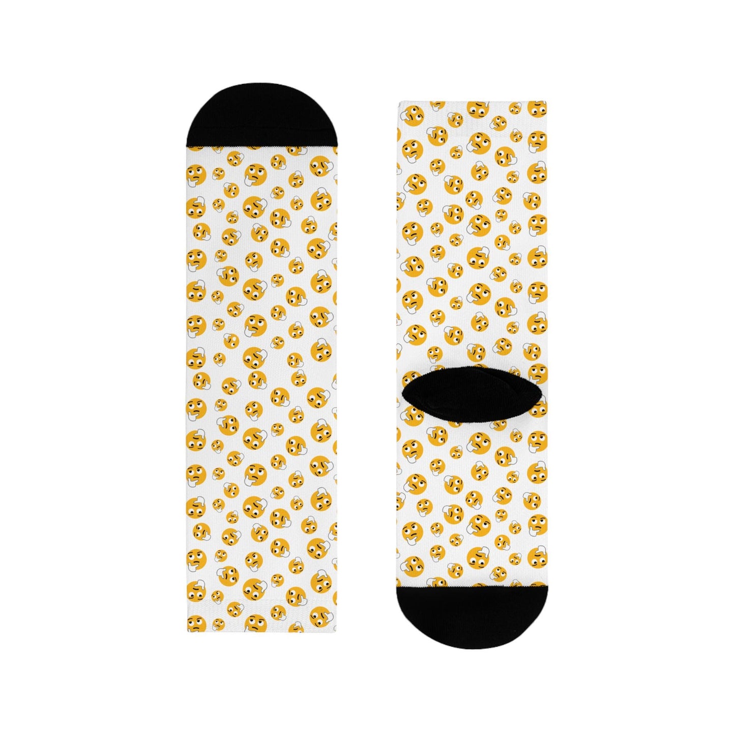 Chaussettes « Emoji thinking » – crew sublimées, motif emoji doré, confort quotidien