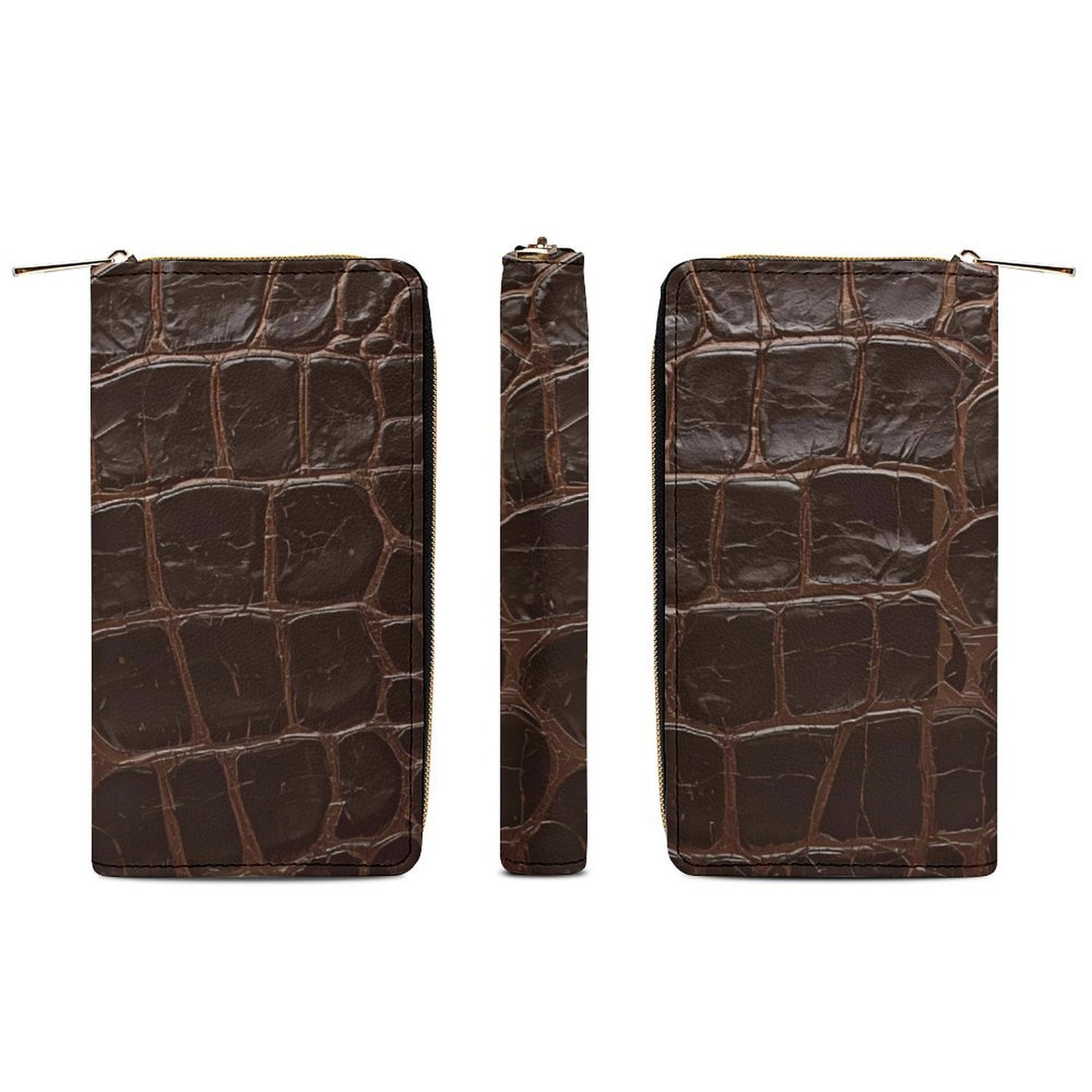 Portefeuille marron foncé effet croco en cuir vegan haut de gamme – Élégance classique et grande capacité - Big Smiles All Sizes