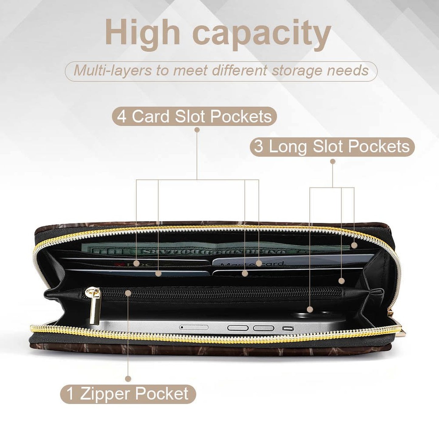 Portefeuille marron foncé effet croco en cuir vegan haut de gamme – Élégance classique et grande capacité - Big Smiles All Sizes