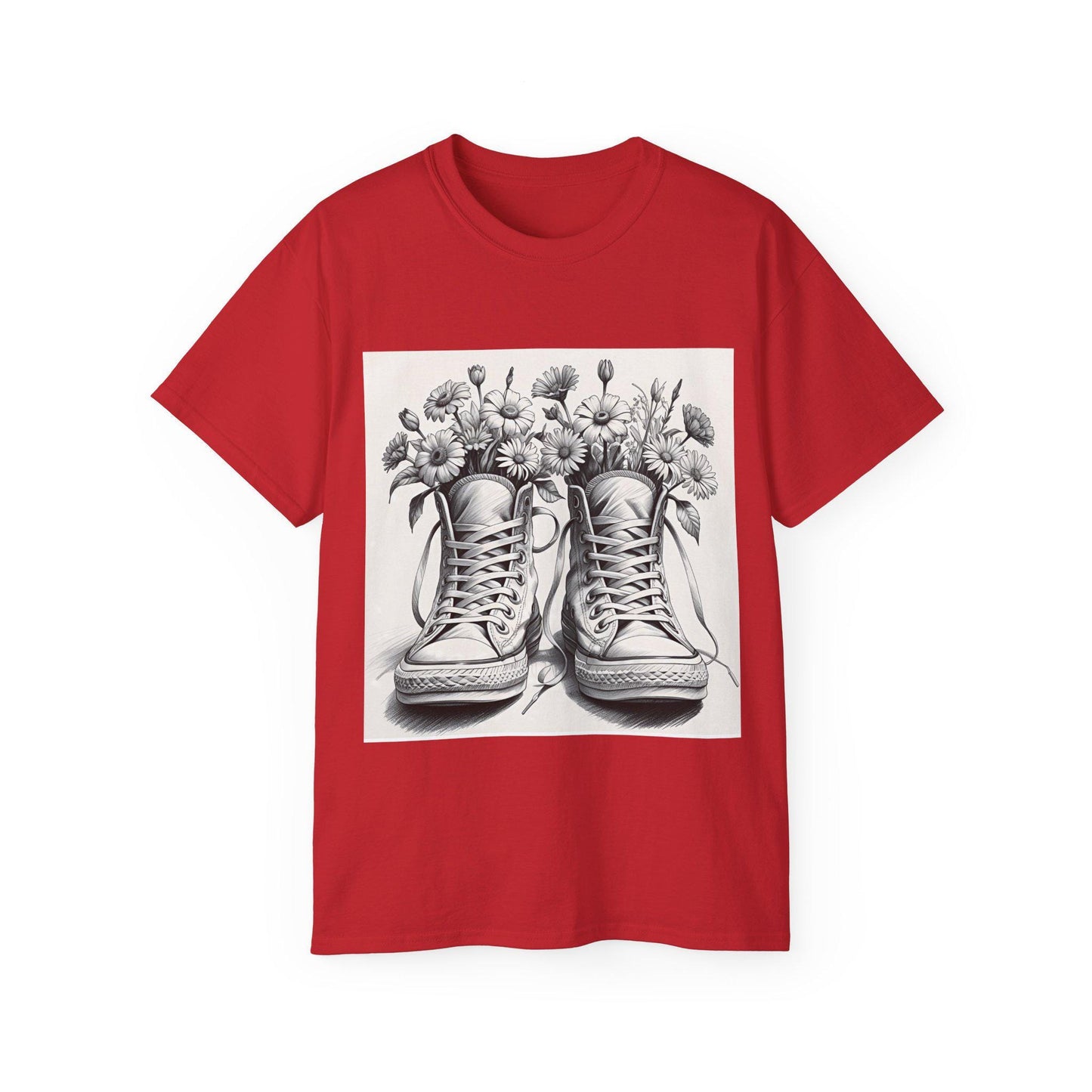 Camiseta unisex floral Converse - Algodón ultra suave, zapatillas vintage con estampado floral, tallas S-5XL