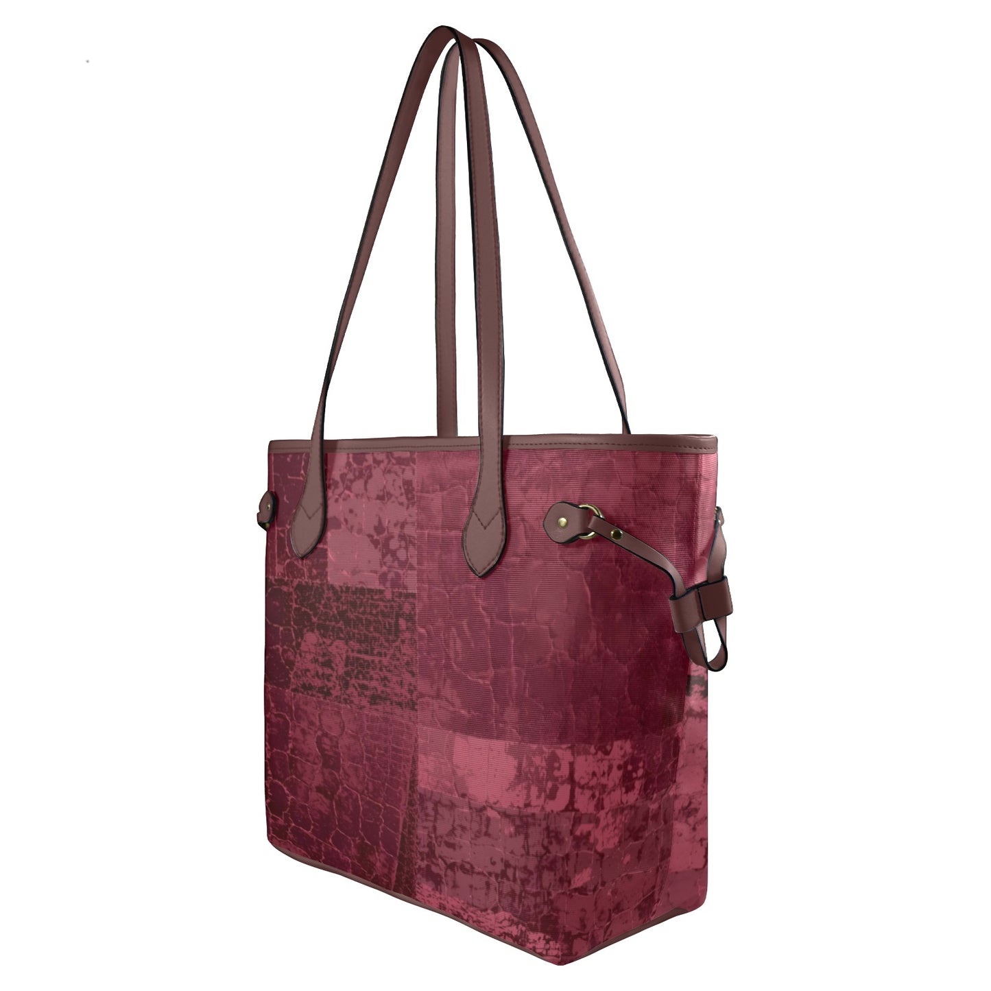 Sac cabas en toile imperméable bordeaux – Élégance texturée et design patchwork - Big Smiles All Sizes