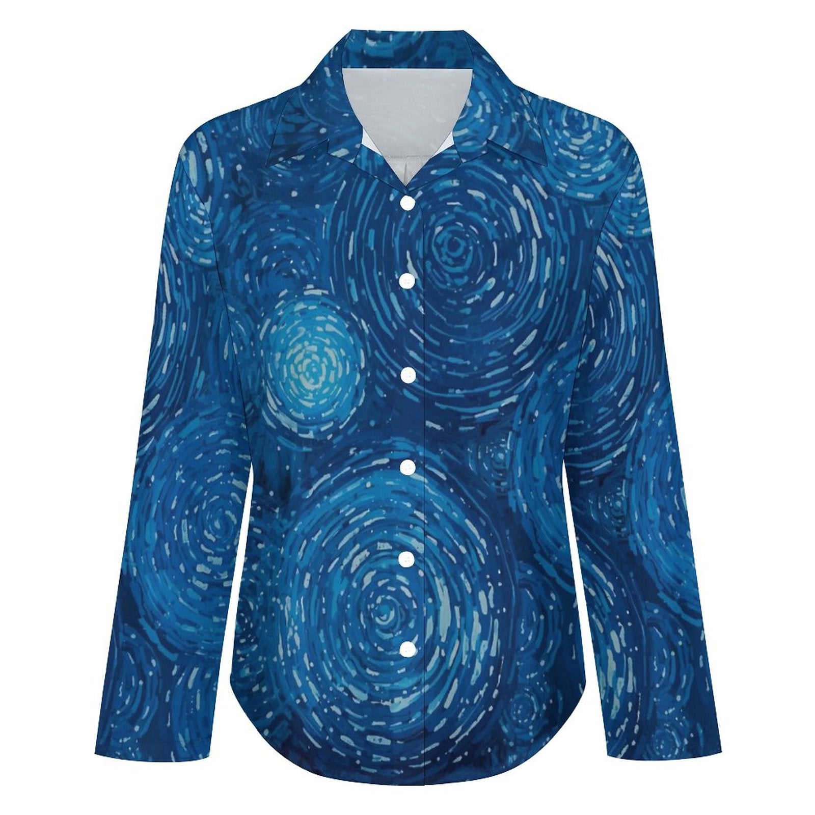 Chemise à ourlet asymétrique – manches longues, imprimé tourbillons bleus (S à 8XL) - Big Smiles All Sizes