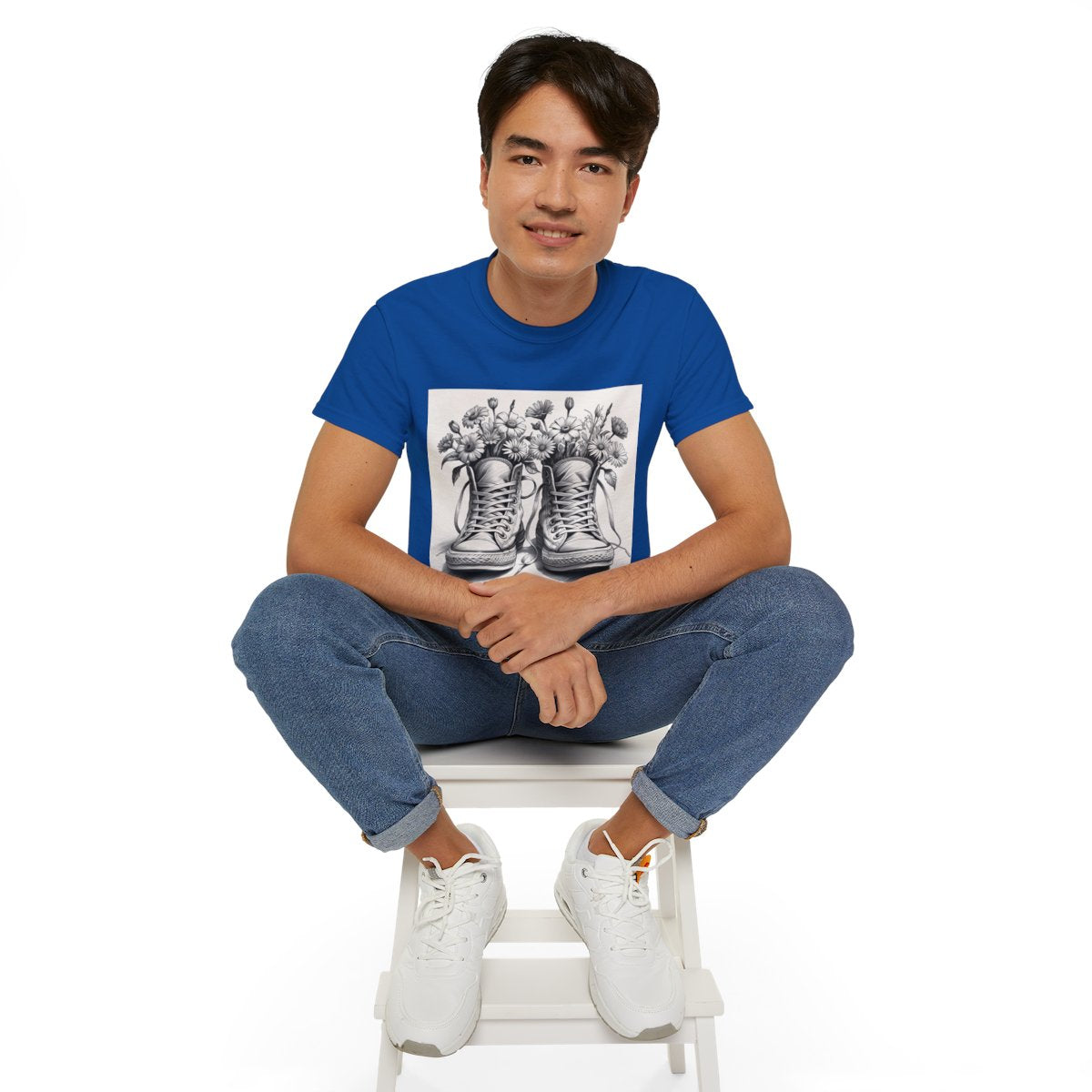 Camiseta unisex floral Converse - Algodón ultra suave, zapatillas vintage con estampado floral, tallas S-5XL