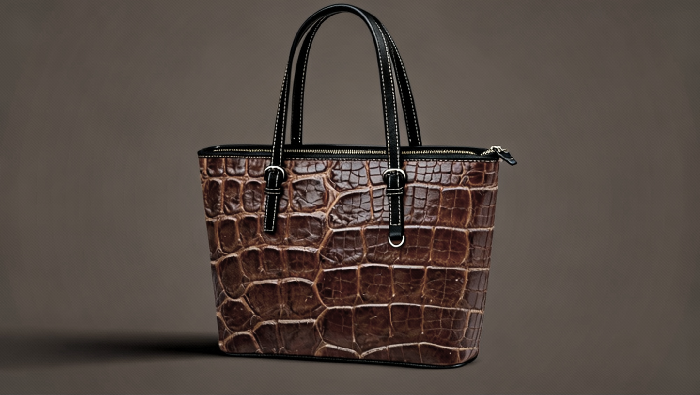 Brown vegan leather tote bag – Elegant and timeless crocodile finish