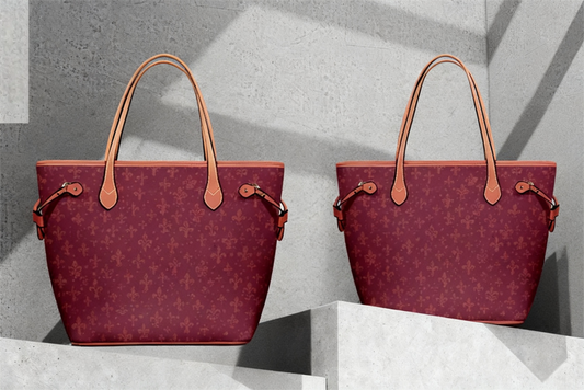 Bolso tote de piel vegana burdeos: elegancia floral, para llevar en la mano o cruzado.