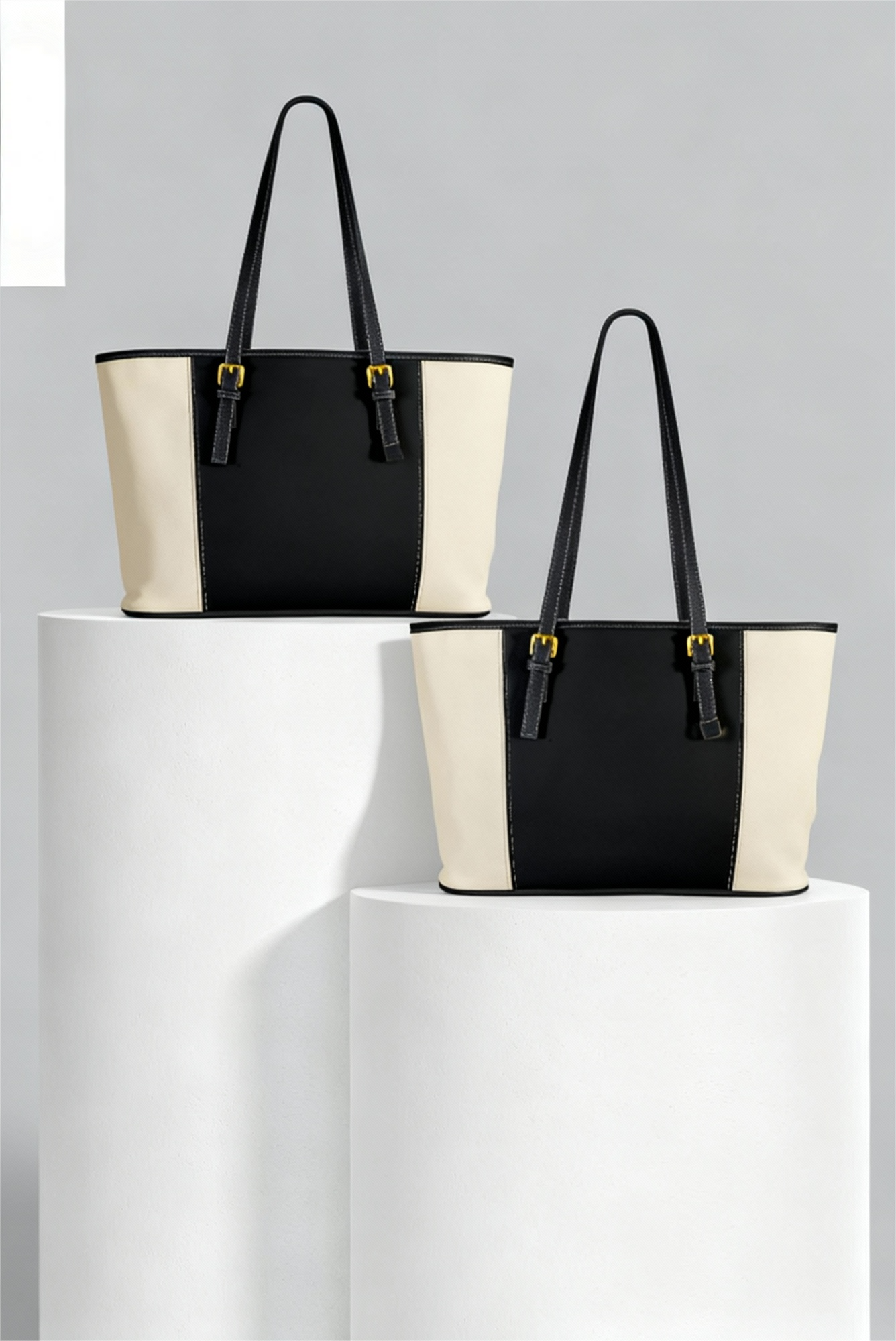 Black and beige vegan leather tote bag – Urban elegance and refined contrast