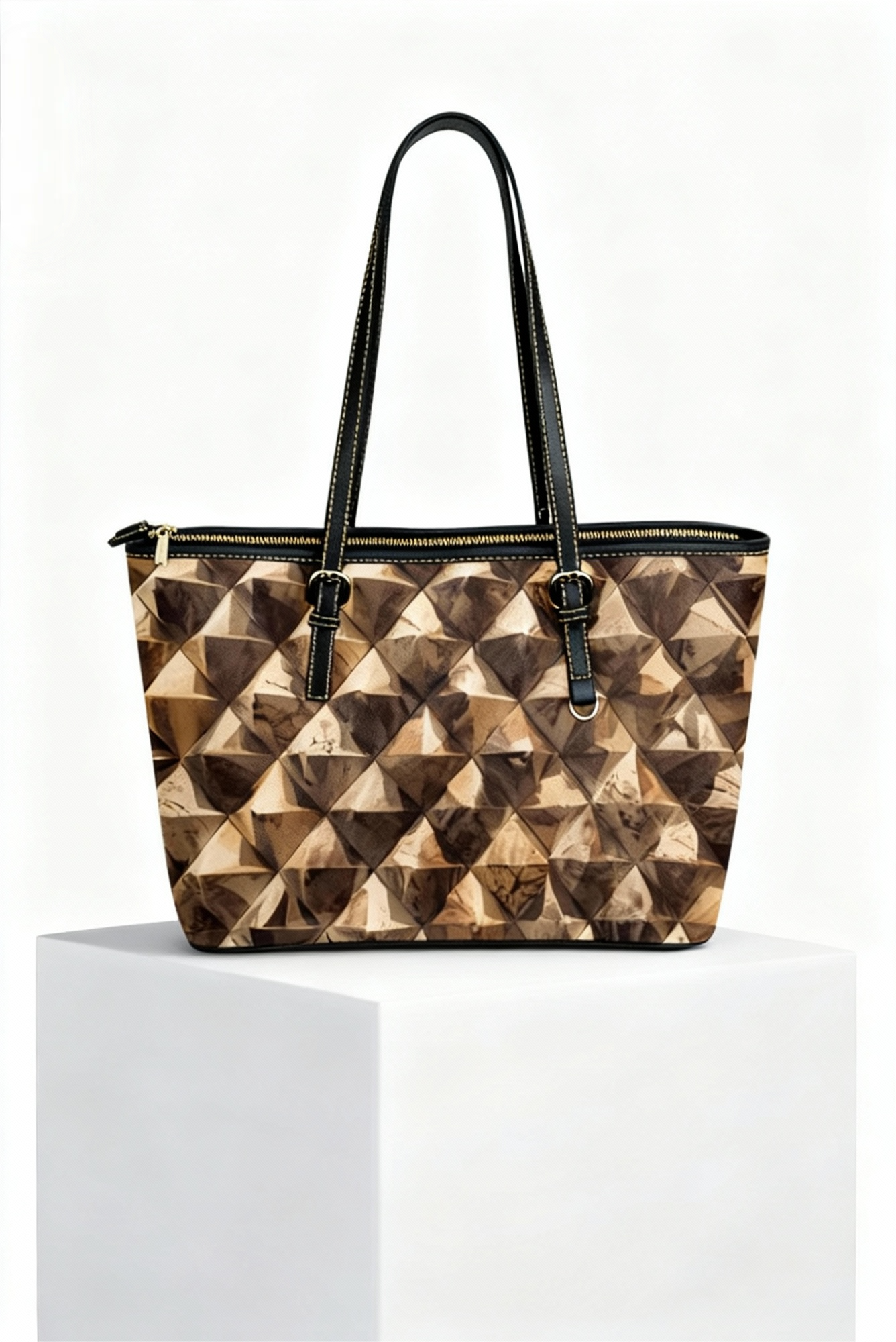 Brown 3D Effect Vegan Leather Tote Bag – Bold Style and Urban Sophistication